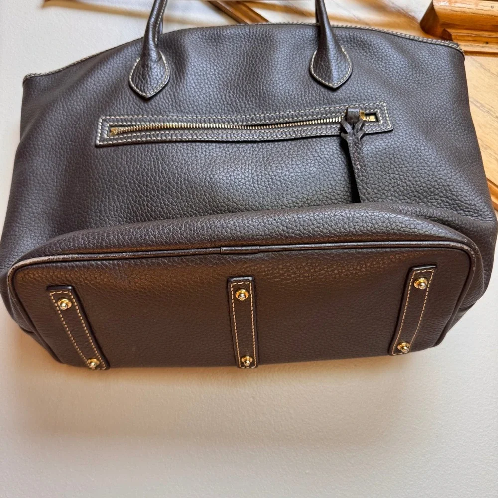 Dooney & Bourke Dark Brown Black Pebble Grain Leather Tote Bag Gold Hardware Med